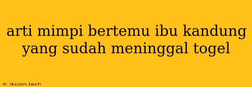 Arti Mimpi Bertemu Ibu Kandung Yang Sudah Meninggal Togel